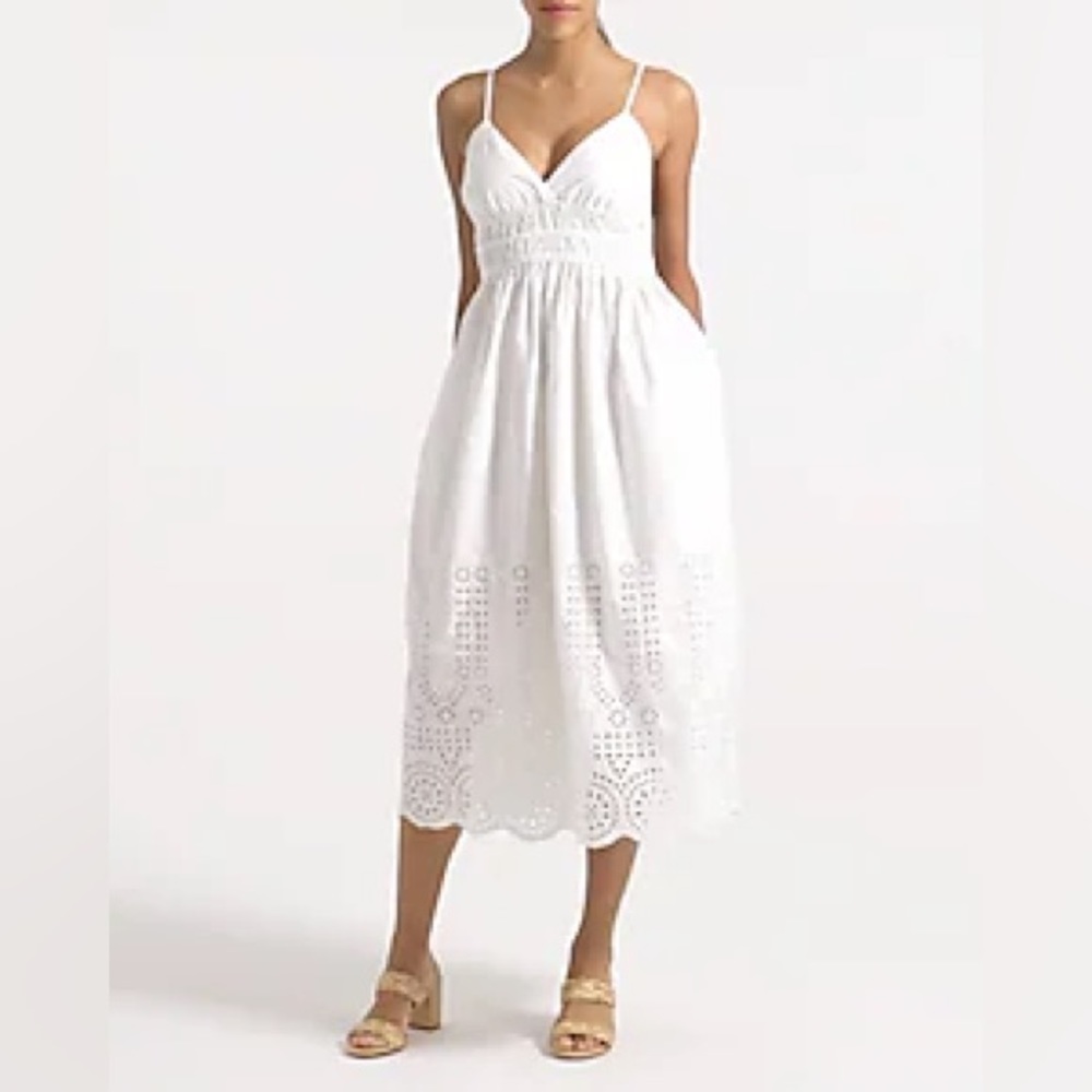 J.Crew Tall smocked eyelet-hem dress in cotton poplin BR452